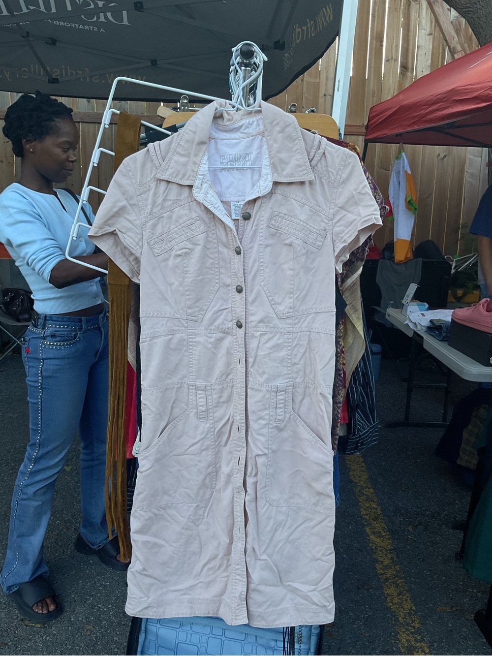Y2K Point Zero Pale Pink Short-Sleeve Utility Jacket Dress